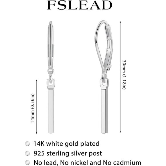 Dainty Silver- Bar Leverback Dangle Drop Hypoallergenic Earring for Women - Picture 6 of 7